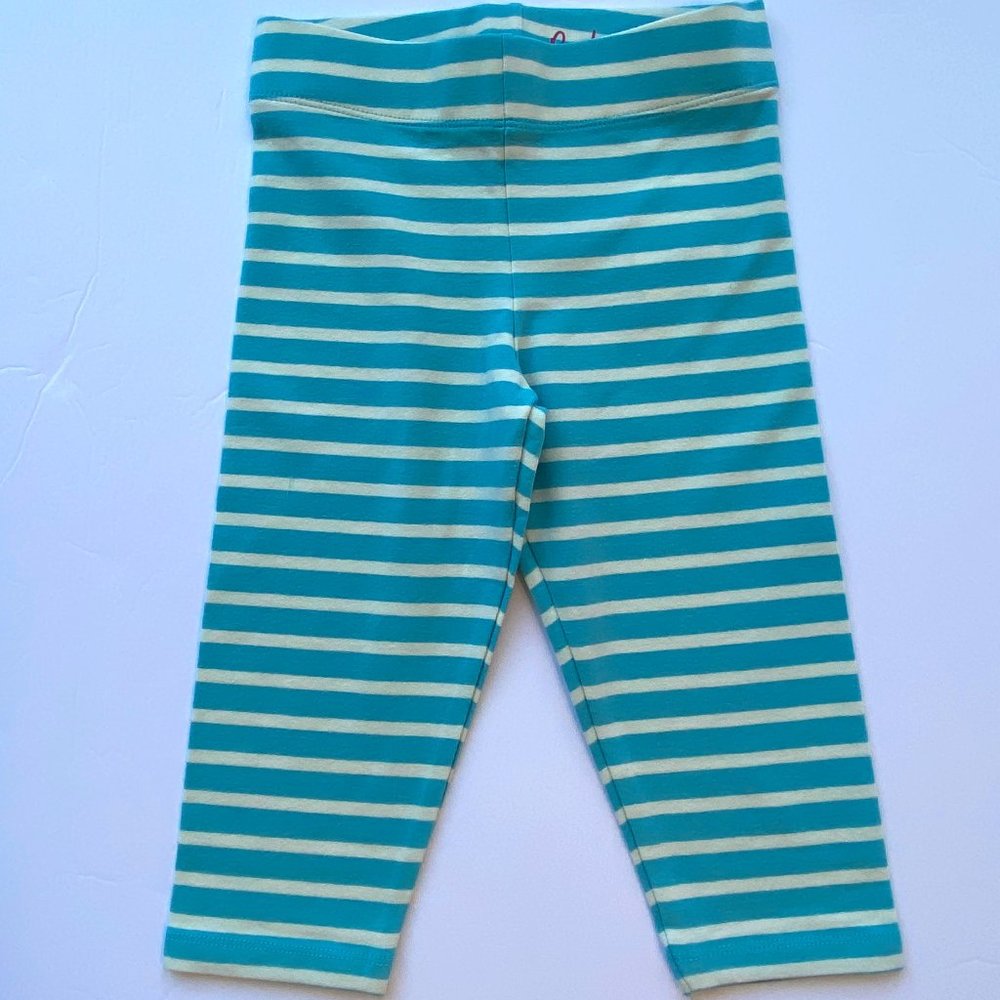 NWT Mini Boden Aqua Striped Cropped Leggings 5/6Y